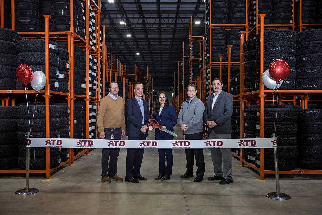 Dignitaries who cut the ribbon on ATD's new warehouse in Blakesee, Pa., include (from left) Troy Farthing, director of supply chain operations, Stuart Schuette, ATD CEO; Jennifer Green, Pocono Mixing Warehouse general manager; Greg Powell, senior director of mixing operations; and Mark Chandler, senior vice president - global supply chain.