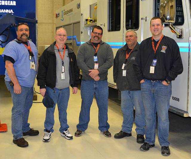 Left to Right: John Lussi, safety coordinator, Susquehanna Nuclear; James Floryshak, assistant fire chief, Scranton Fire Department; Brian Bloom, Captain, Kingston Fire Department; Brian Mandak, Assistant Fire Chief, Hazleton Fire Department; and Michael VanLuvander, Captain, Plains Fire