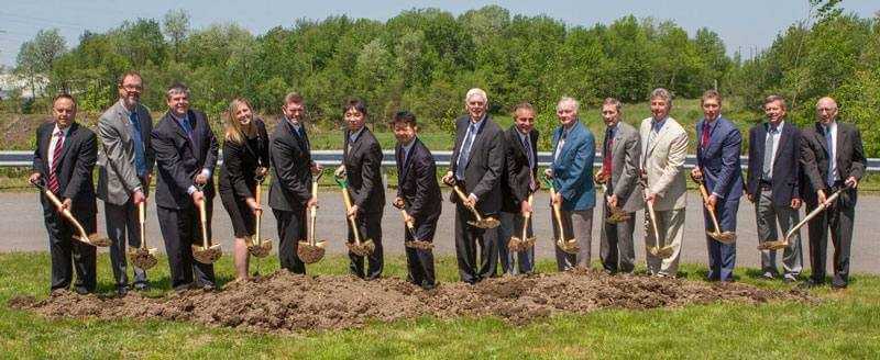 Pictured at the groundbreaking are, from left: Robert Fiume, president of the Hazleton Area School Board; Dr. Gary Lawler, chairman of the Greater Hazleton Chamber of Commerce Board of Directors; Jared Grissinger, from the PA Governor's Action Team; State Rep. Tarah Toohil; Senator John Yudichak; Hiroyuki (Doc) Takahashi, president of IRIS USA; Akihiro Ohyama, IRIS Chairman and CEO; Kevin O'Donnell, CAN DO president and CEO; Jim Montone, chairman of the Hazle Township Supervisors; Eugene Kelleher, vice chairman of the Luzerne County Council; Dr. John Madden, chairman of the CAN DO Board of Directors; Chris Perry, from the Luzerne County Council; Joseph Lettiere, CAN DO vice president; Dennis Dudeck, vice chairman of the Hazle Township Supervisors, and Gary Lamont, president of the CAN DO Community Foundation.