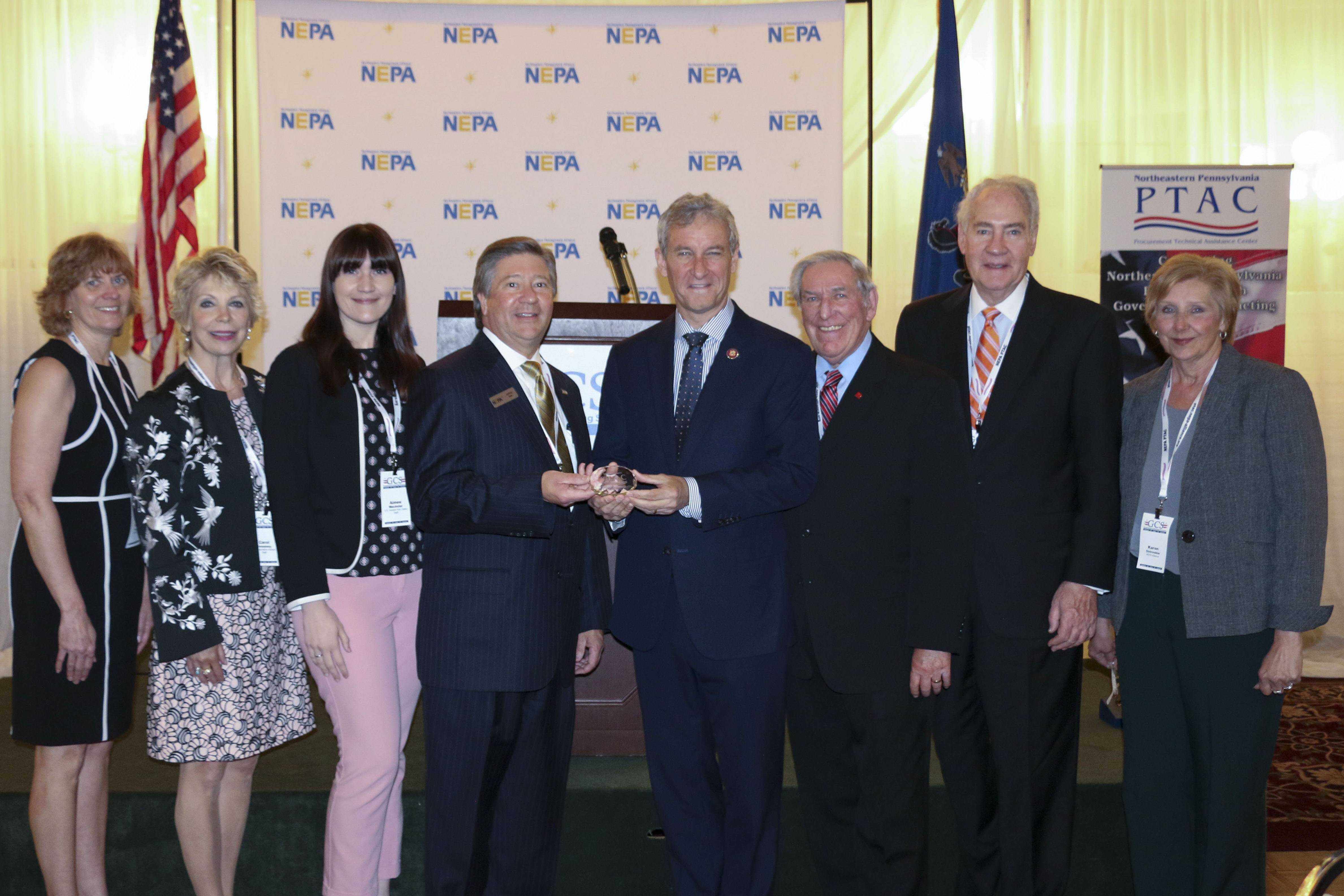 Pictured from left: Paula Terpak, NEPA Alliance; Carol Sweeney, Representative Boback's Office; Aimee Wechsler, Senator Casey's Office; Jeffrey Box, NEPA Alliance; Congressman Matt Cartwright; Jack McNulty, PA Department of Labor & Industry; Phil Condron, Condron Media; and Karen Ostroskie, NEPA Alliance.