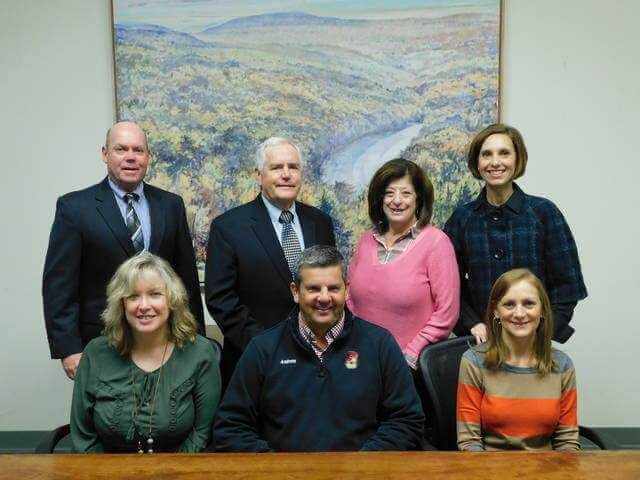 From left, first row, are Sandra Liparulo, Mid Valley School District; Andrew Martin, Scranton School District; and Laurie Mecca, Riverside School District. Second row, Bob Durkin, president, The Greater Scranton Chamber of Commerce; Jerry Musheno, board chair, Skills in Scranton; Lisa Ross, education outreach coordinator, Educator in the Workplace; and Amy Luyster, vice president, The Greater Scranton Chamber of Commerce. - Submitted photo