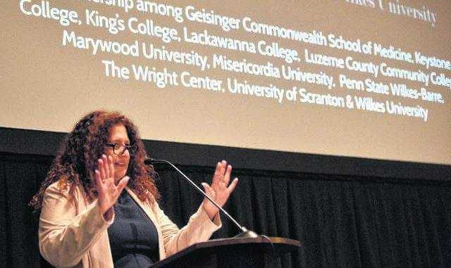 Executive Director of The Institute for Public Policy and Economic Development, Teri Ooms speaks at the Lackawanna and Luzerne Regional Indicators Forum last year at the Mohegan Sun Pocono. - Times Leader File Photo